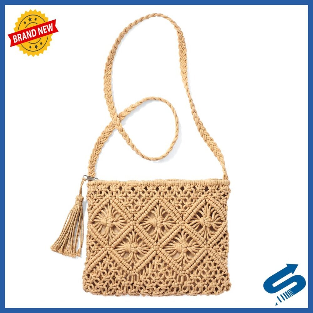 Cotton Macramé Crossbody Bag Boho Chic Beach Vacation Handbag Adjustable Strap